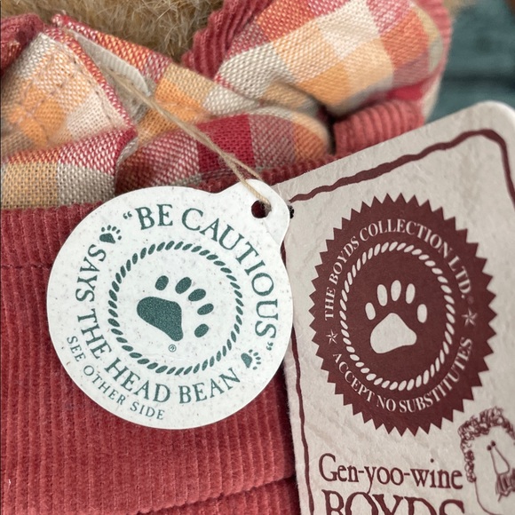 Plush Boyd’s Teddy Bear in Rust Corduroy Dress with Plaid Sleeves - Picture 5 of 7